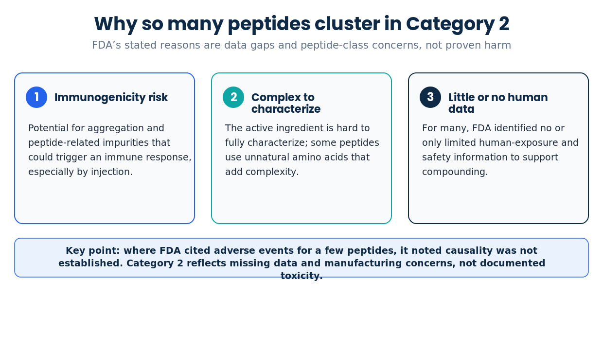 Why peptides land in FDA 503A Category 2: immunogenicity, characterization, limited human data