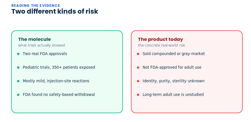 Two kinds of sermorelin risk: the molecule trial safety record versus compounded gray-market product quality